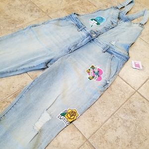JUICY COUTURE PATCH FLOWER BLUE JEAN OVERALLS